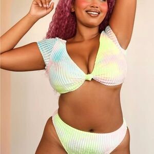 Dippin' Daisy's Pastel Tie-Dye Ribbed Bikini - Lime, Aqua, Pink